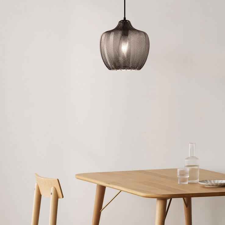 Nordic Wavy Glass 1-Light Barrel Pendant with Textured Finish