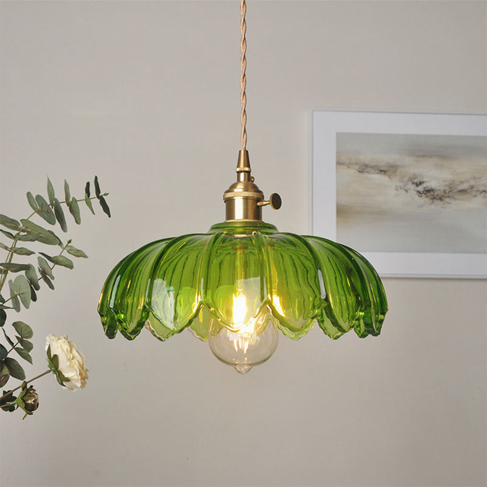 Bela Vintage Flower Pendant Lamp | Glass Shade, Brass Finish