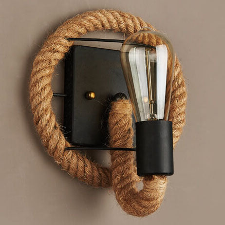 Retro Hemp Rope 1-Light Wall Sconce Lamp - Dual Design Options