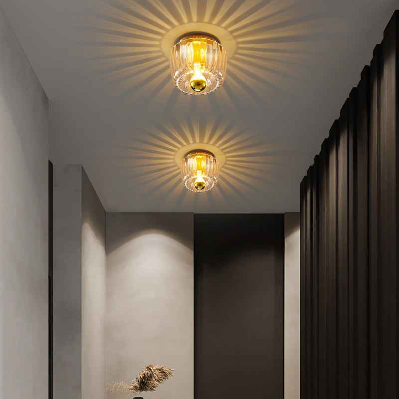 Contemporary Dual-Purpose 1-Light Flush Mount with Glass Sun Design and Full Copper Finish