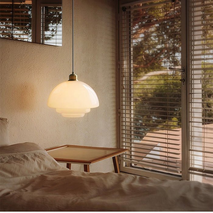 Bela White Glass Pendant Light | Mid-Century Design, Adjustable Height