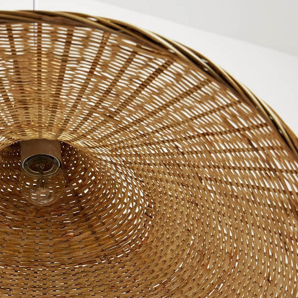 Bamboo Woven Straw Hat Pendant Light with Single Bulb