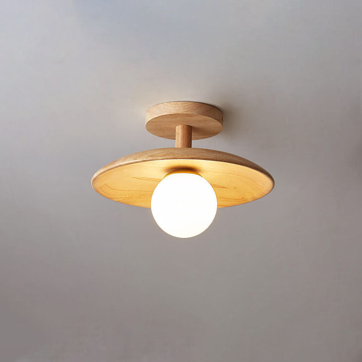 Nordic-Inspired Wooden Dome 1-Light Semi-Flush Ceiling Fixture