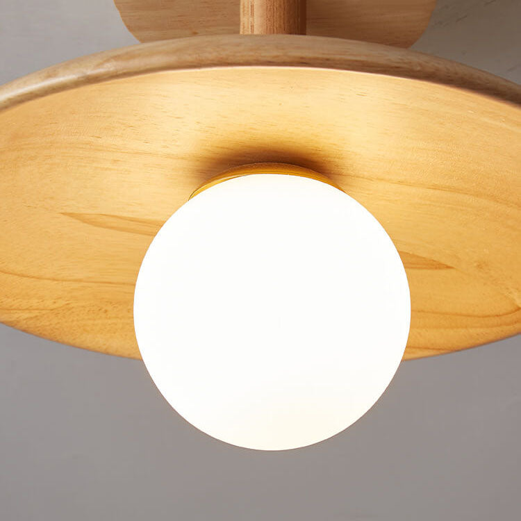 Nordic-Inspired Wooden Dome 1-Light Semi-Flush Ceiling Fixture