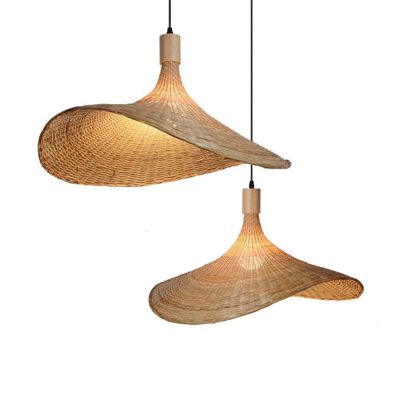 Bamboo Woven Straw Hat Pendant Light with Single Bulb