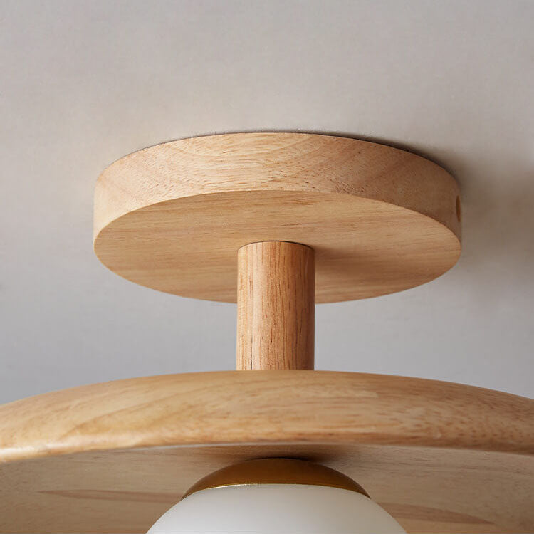 Nordic-Inspired Wooden Dome 1-Light Semi-Flush Ceiling Fixture