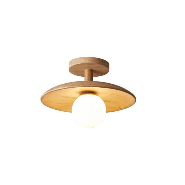 Nordic-Inspired Wooden Dome 1-Light Semi-Flush Ceiling Fixture