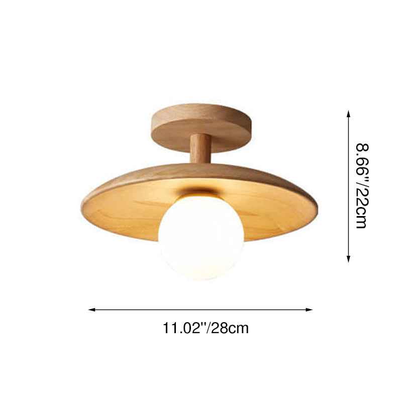 Nordic-Inspired Wooden Dome 1-Light Semi-Flush Ceiling Fixture