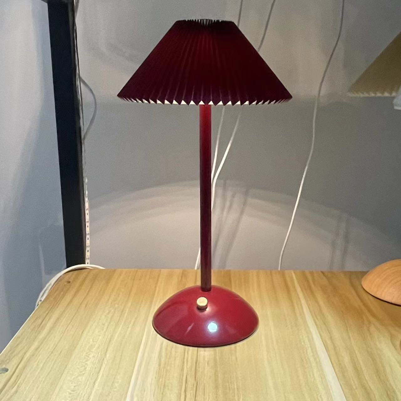 Modern Scandinavian Rechargeable Conic Pleated Table Lamp with 1 Light for Bedside