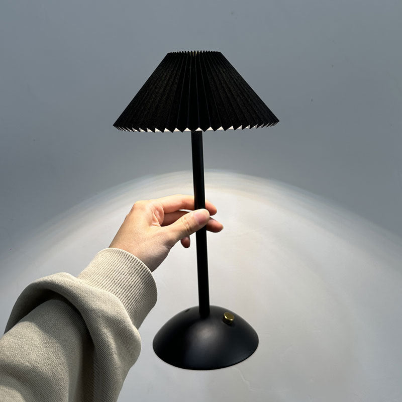 Modern Scandinavian Rechargeable Conic Pleated Table Lamp with 1 Light for Bedside