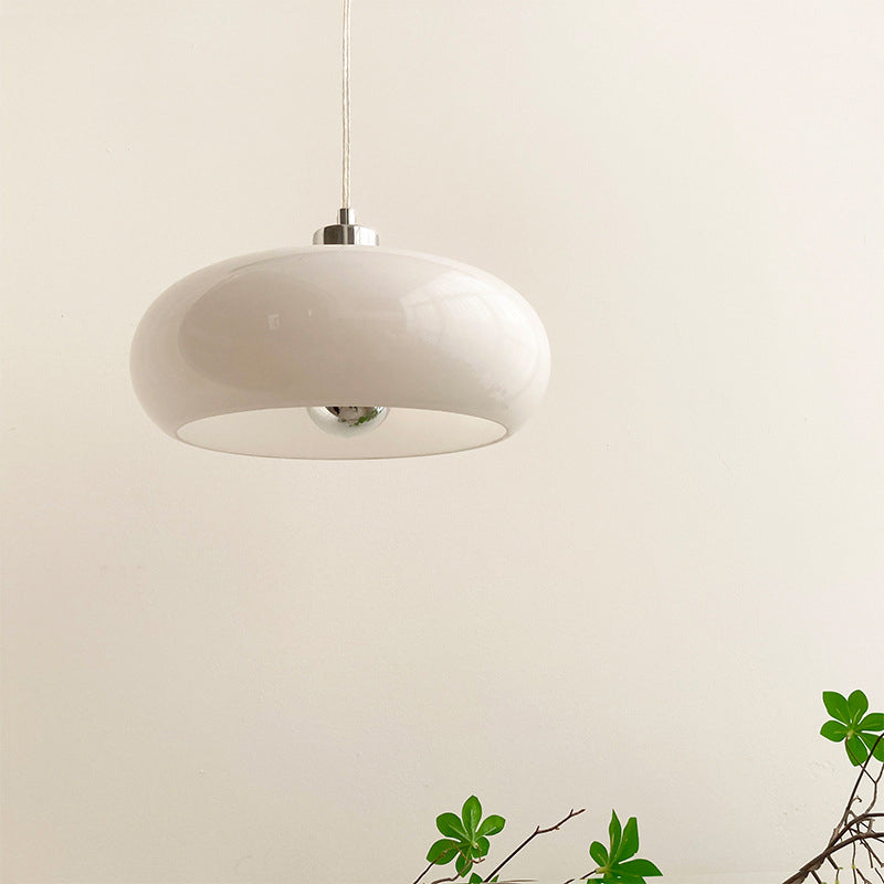 Retro White and Orange Glass Dome Single Pendant Light