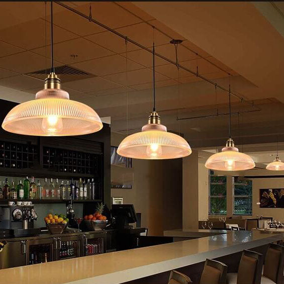 Retro Striped Glass Pendant Light with 1-Lamp Design