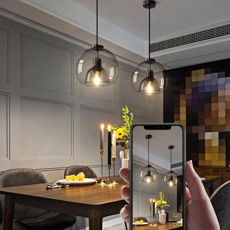 Elegant Smoke Gray Hand-Blown Glass Dome Pendant Light - 1-Light Design