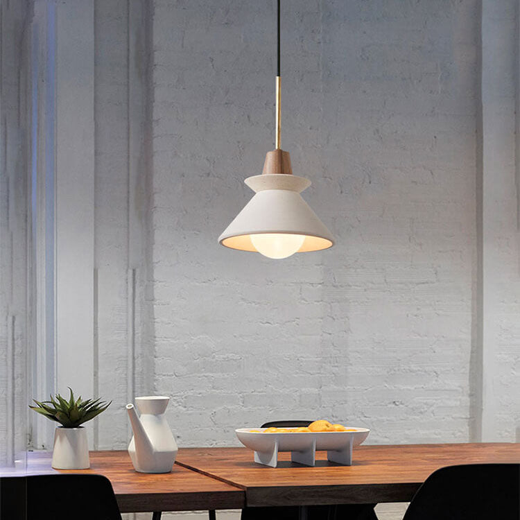 Minimalist Nordic White Cement Tapered Pendant Light - 1-Light