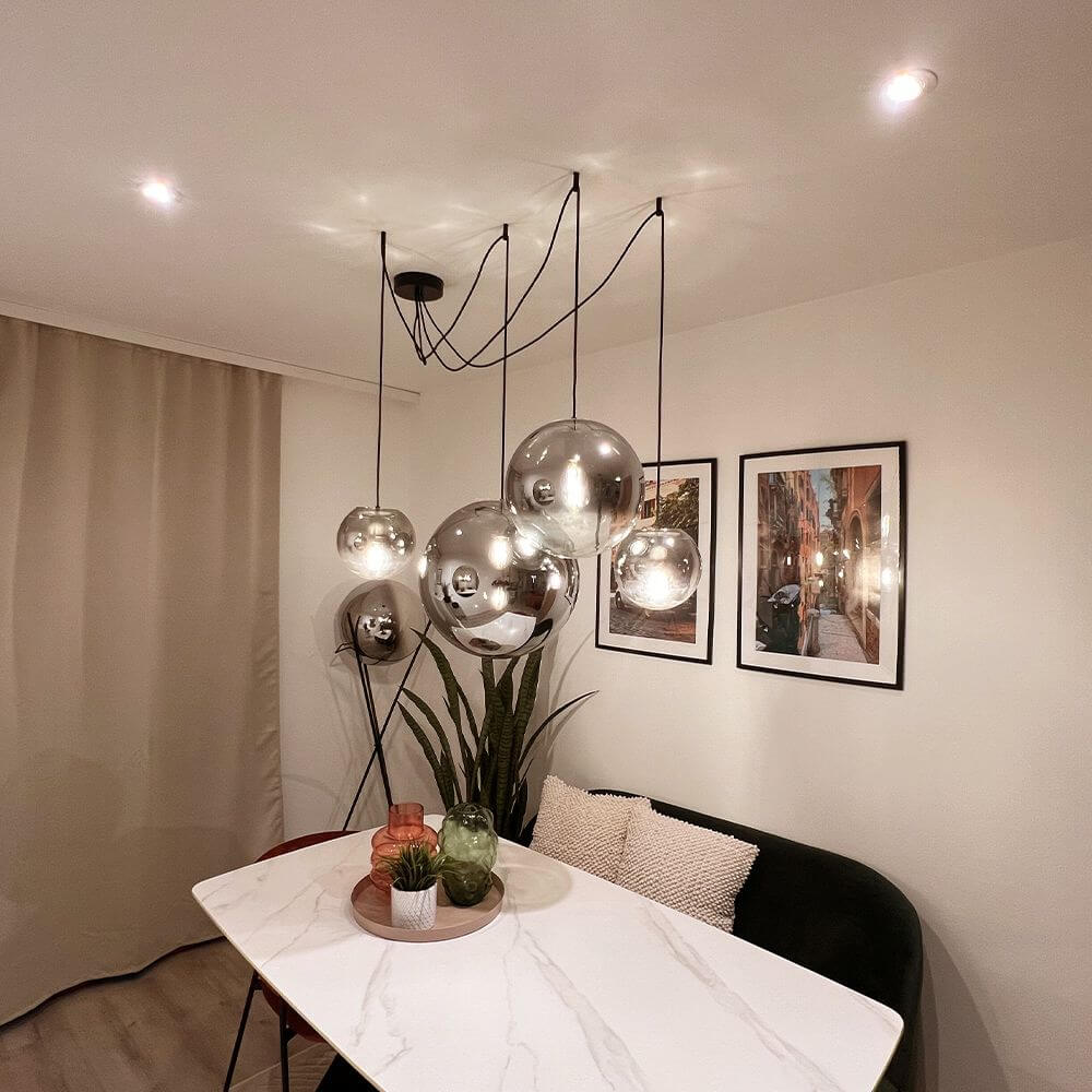 Bela Pendant Lamp | Hand-Blown Glass, 150cm Black Textile Cable