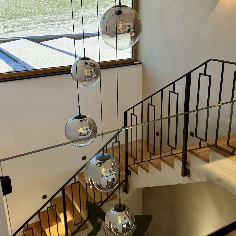 Bela Pendant Lamp | Hand-Blown Glass, 150cm Black Textile Cable