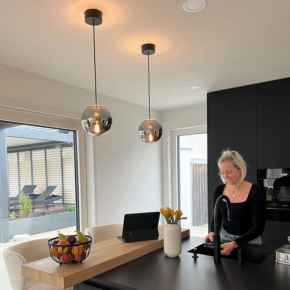 Bela Pendant Lamp | Hand-Blown Glass, 150cm Black Textile Cable