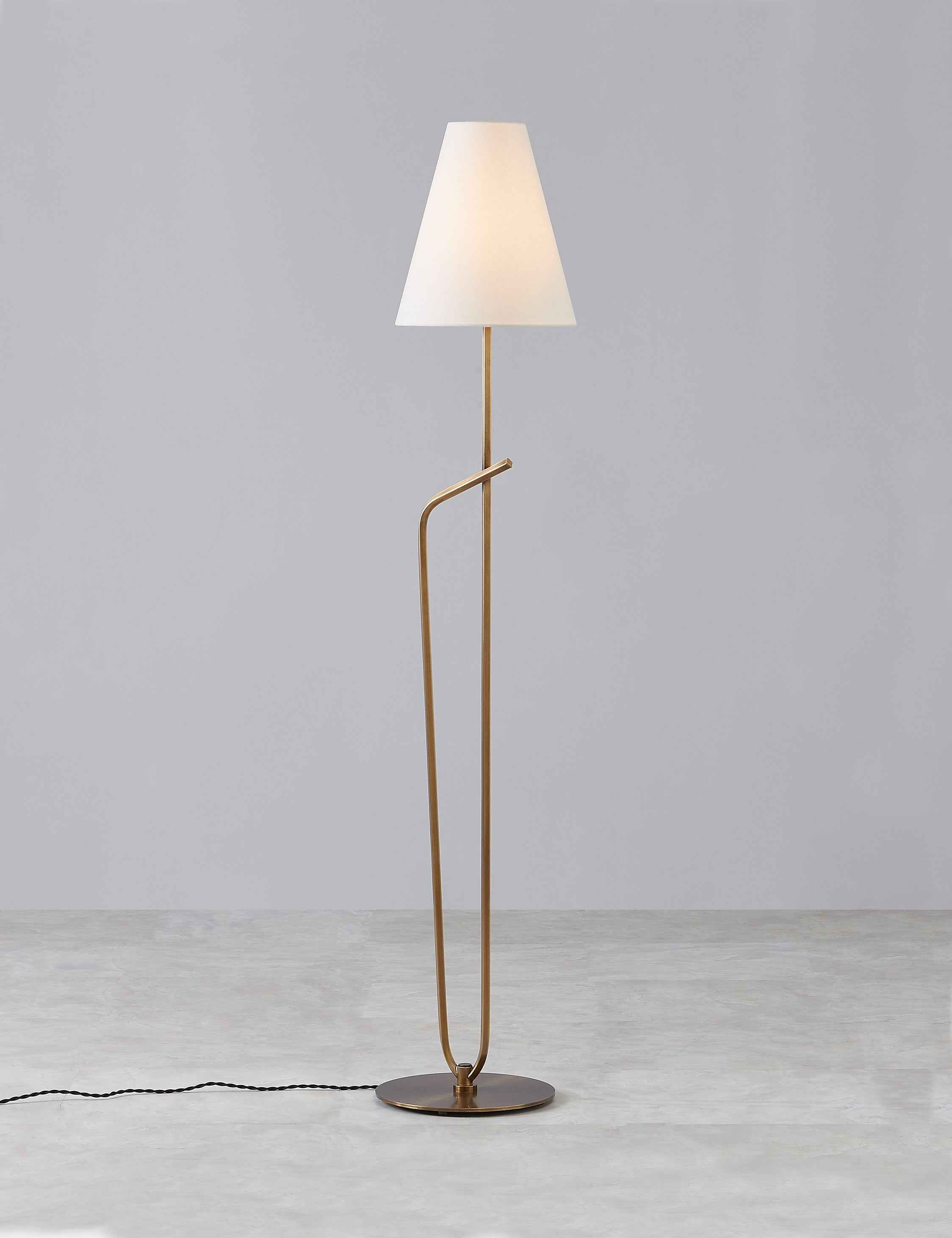 Pivotal Floor Lamp | Brass Frame, Off-White Linen Shade