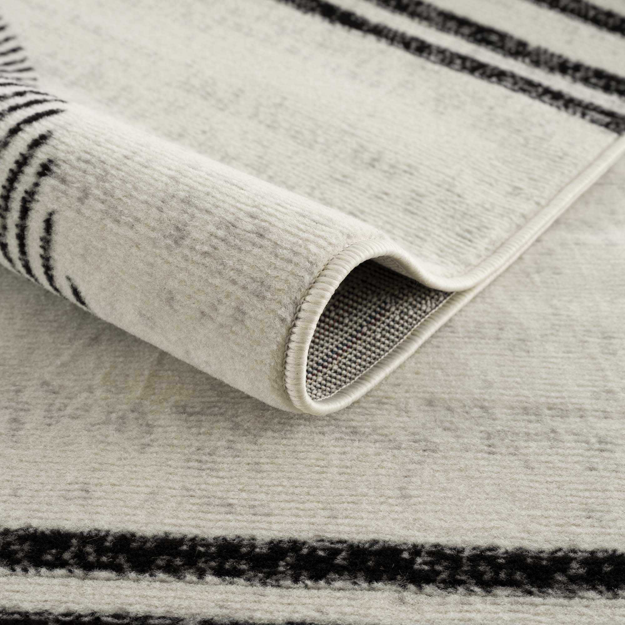 Bento Area Rug  Black & White Striped, Medium Pile