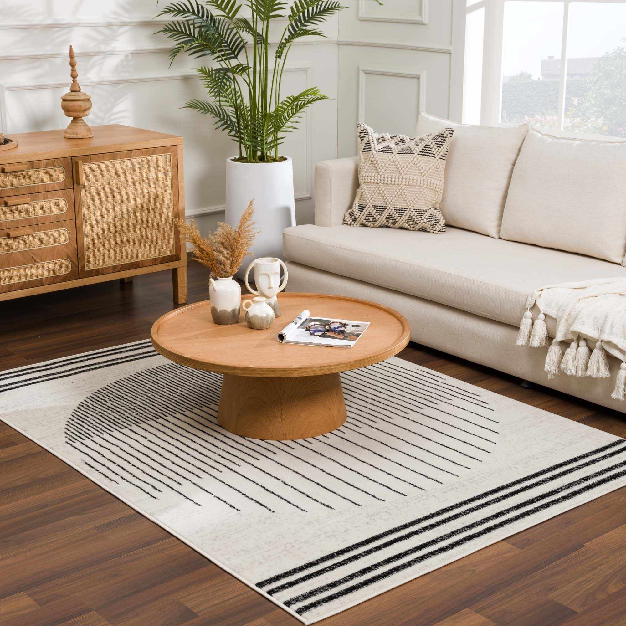 Bento Area Rug  Black & White Striped, Medium Pile