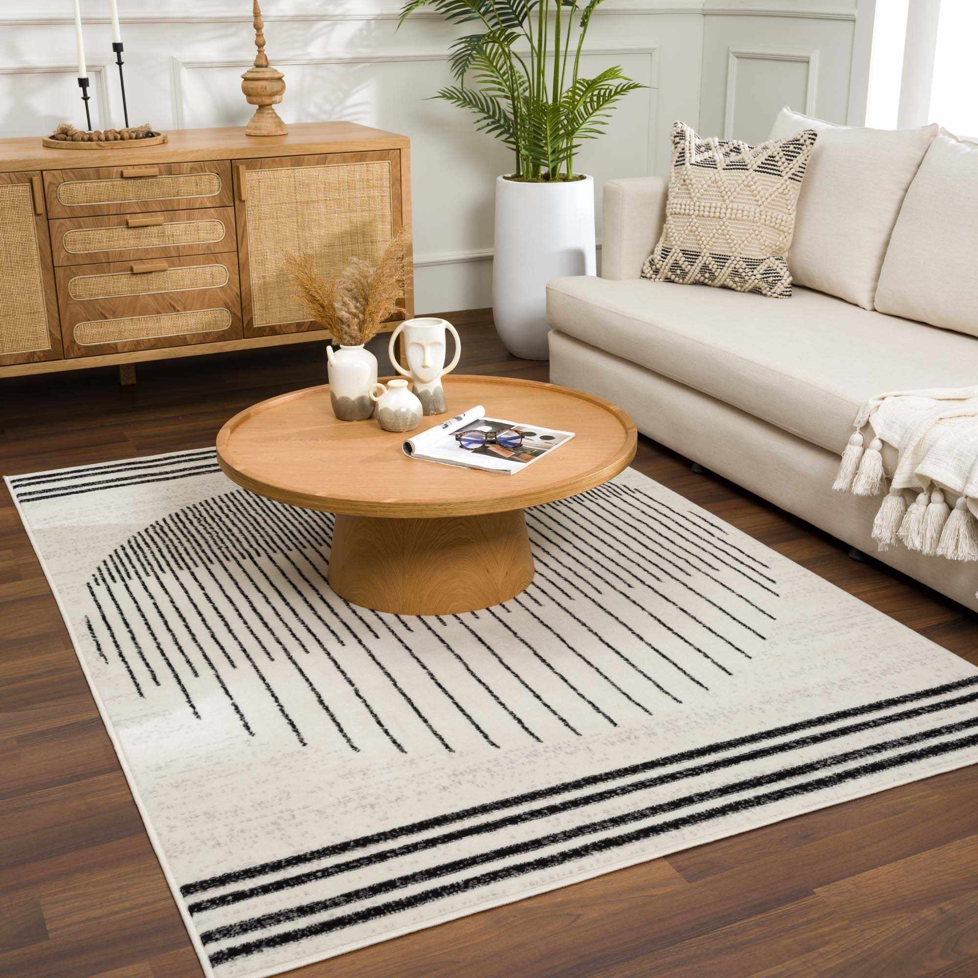 Bento Area Rug  Black & White Striped, Medium Pile