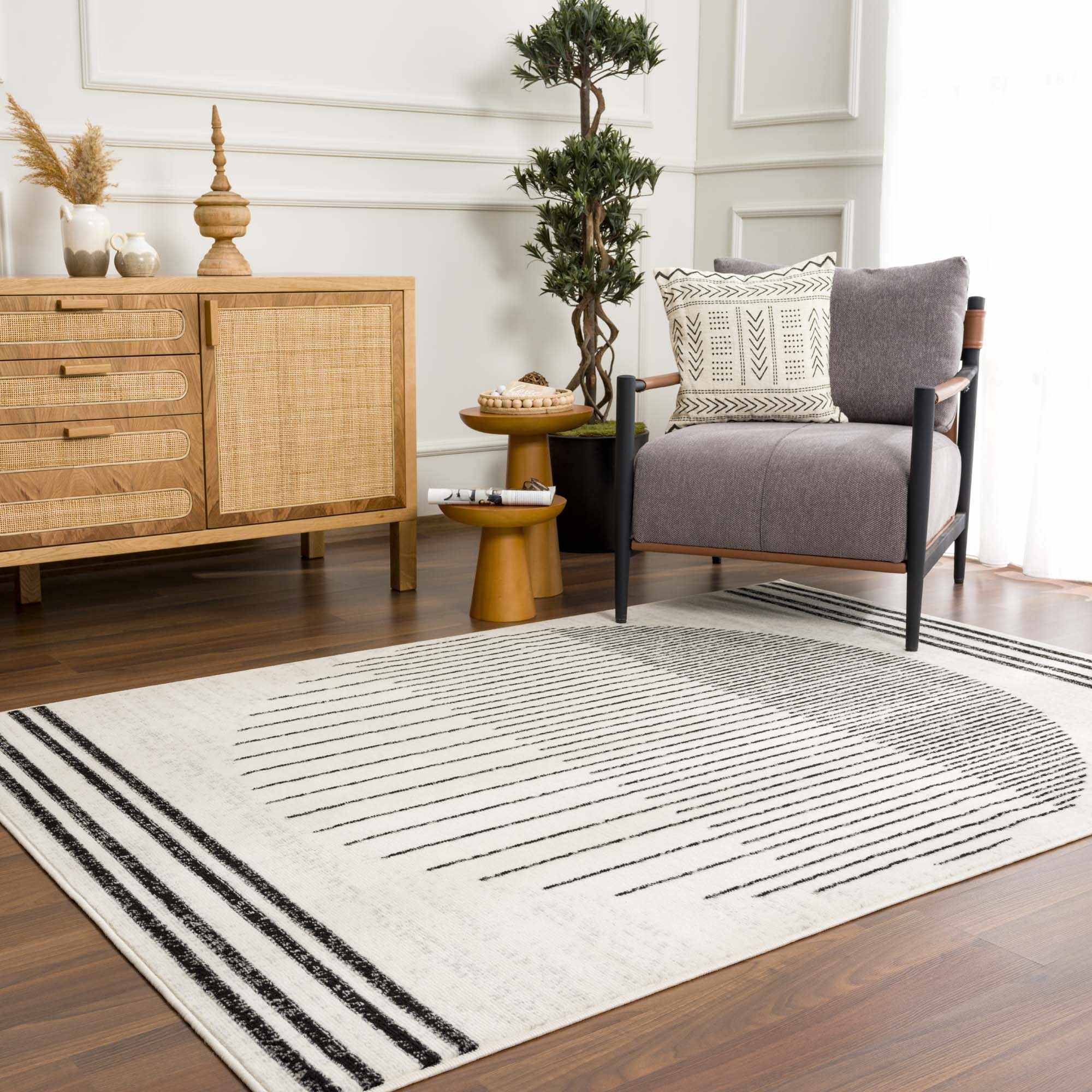 Bento Area Rug  Black & White Striped, Medium Pile