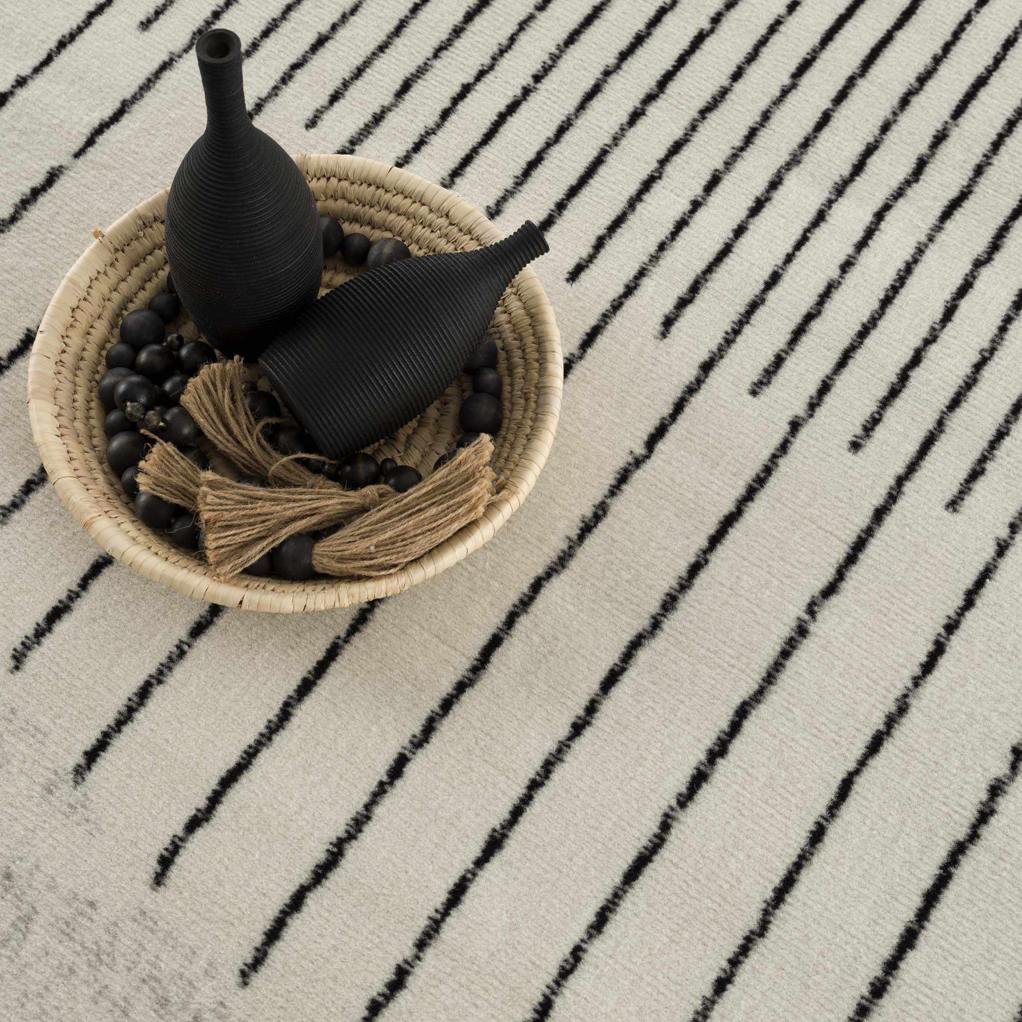 Bento Area Rug  Black & White Striped, Medium Pile