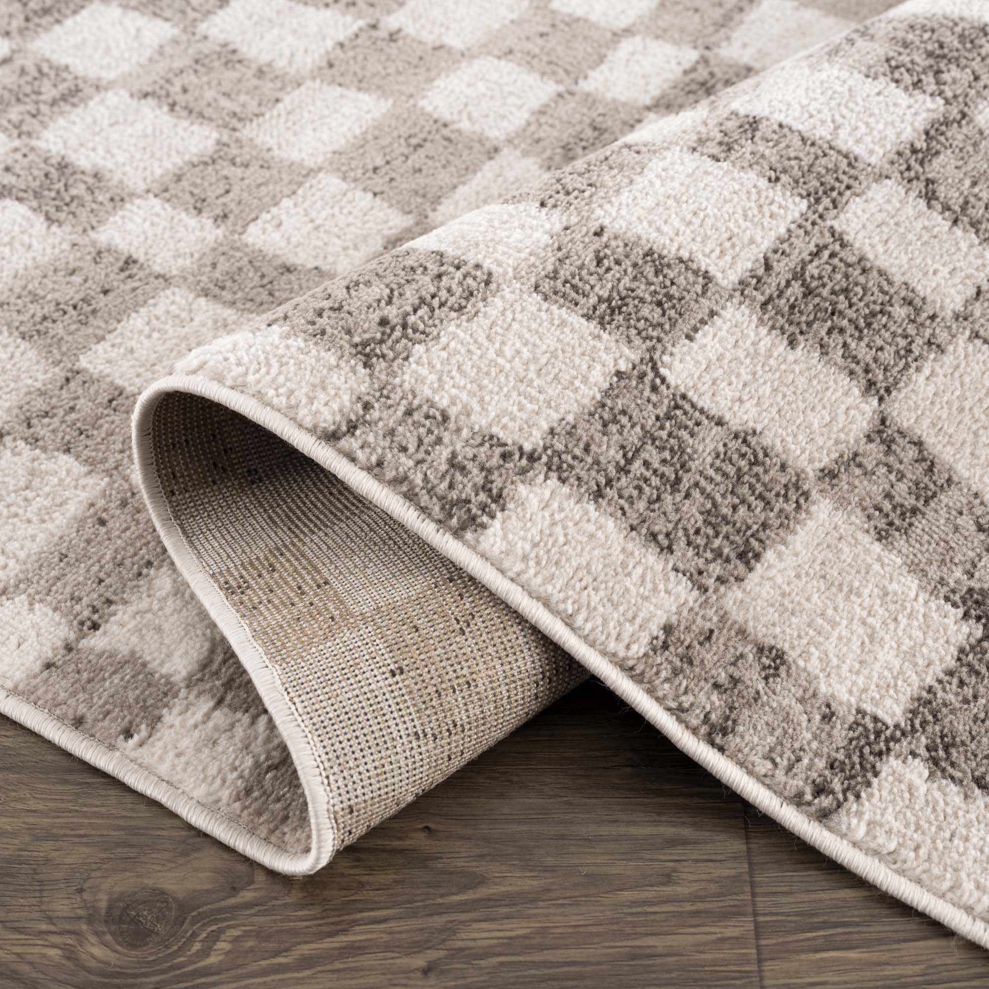 Bela Checkered Rug Machine Woven 100% Polypropylene Beige