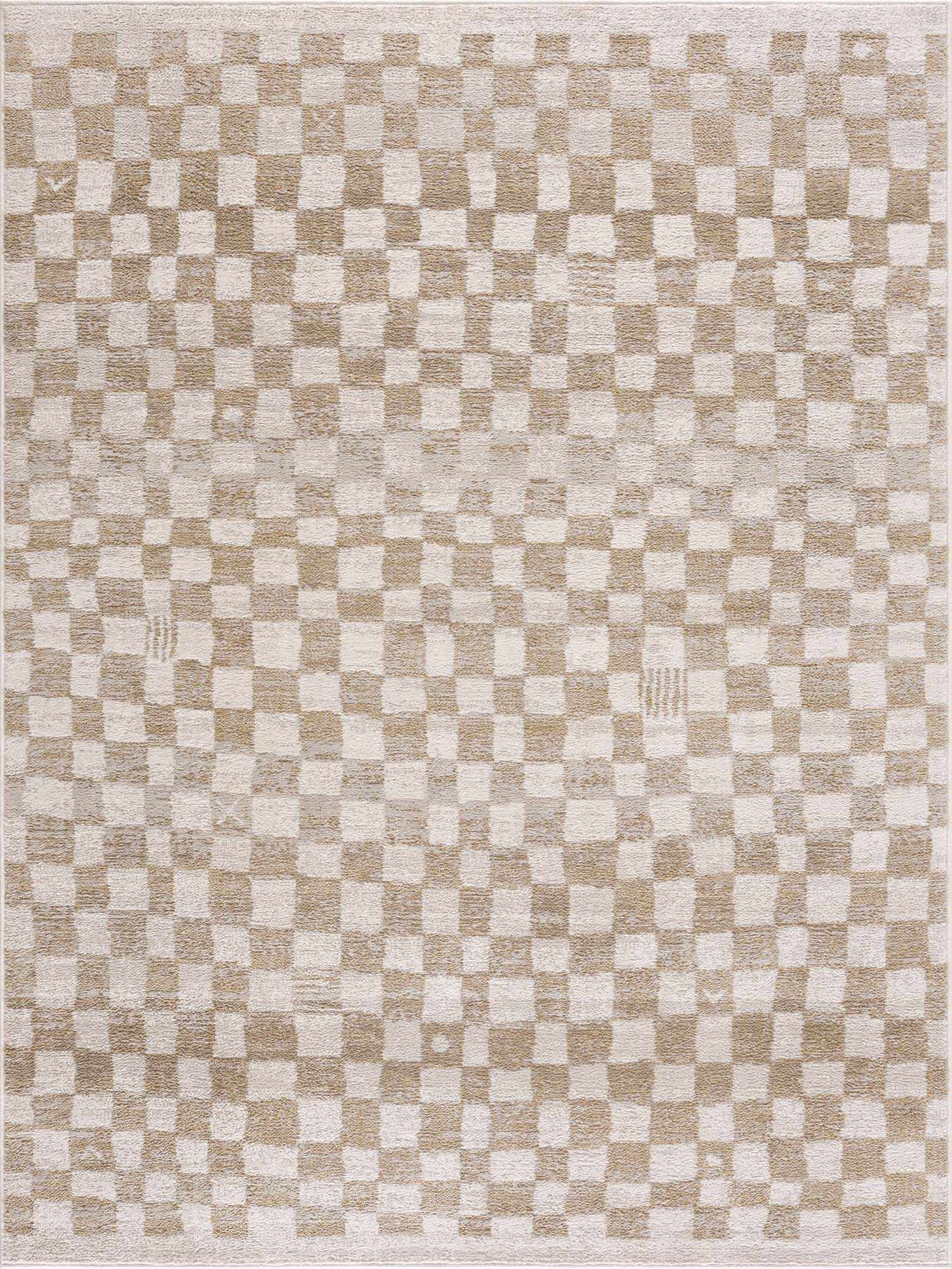 Bela Checkered Rug  Machine Woven  Cream & Gold