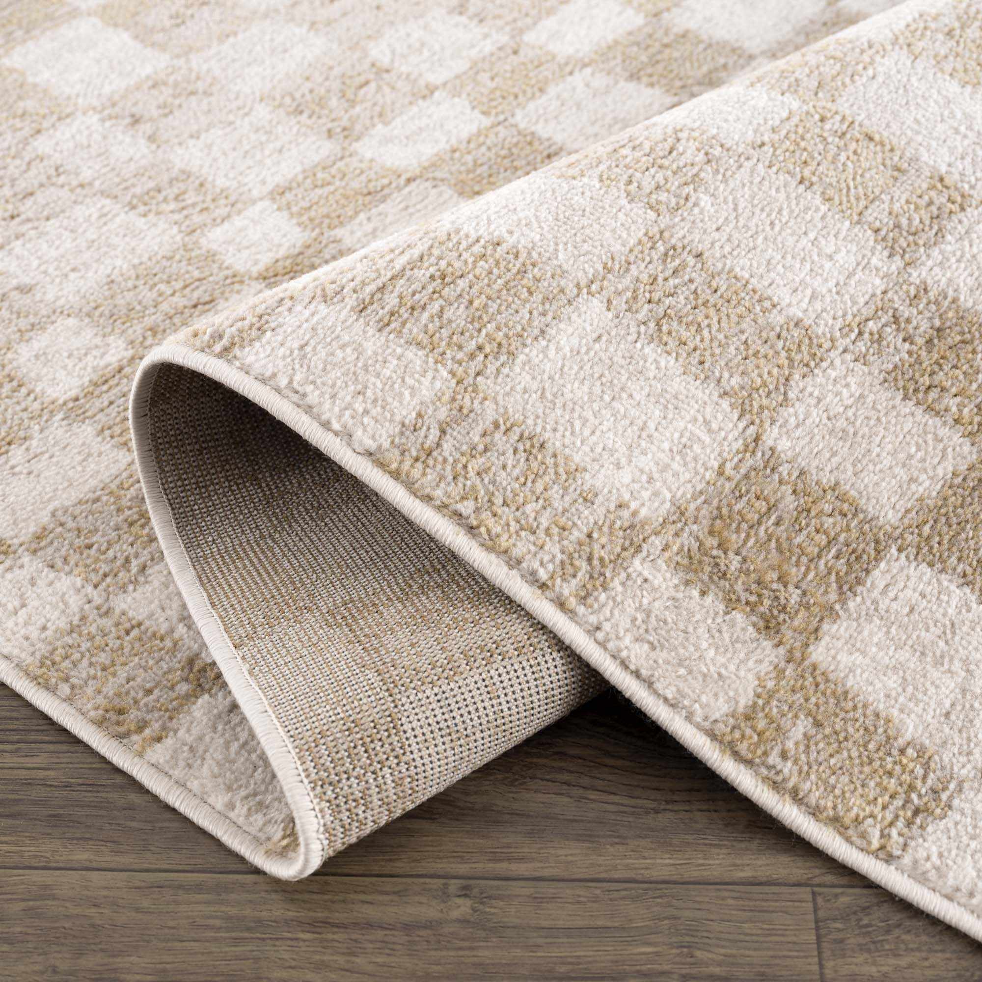 Bela Checkered Rug  Machine Woven  Cream & Gold