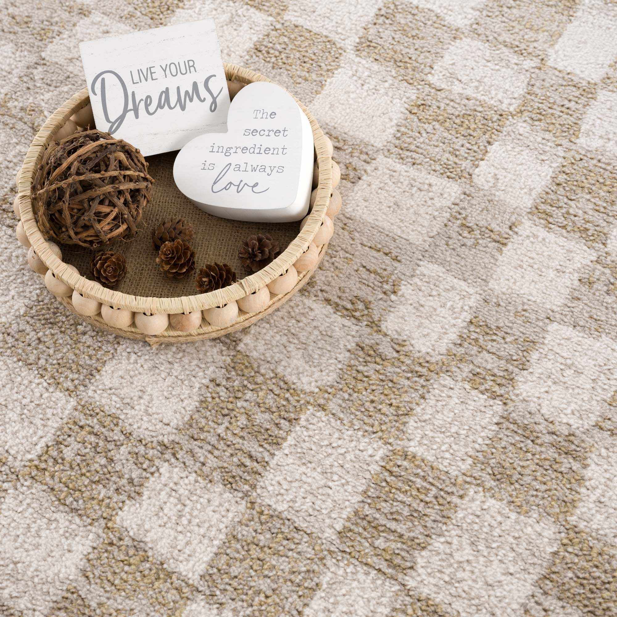 Bela Checkered Rug  Machine Woven  Cream & Gold