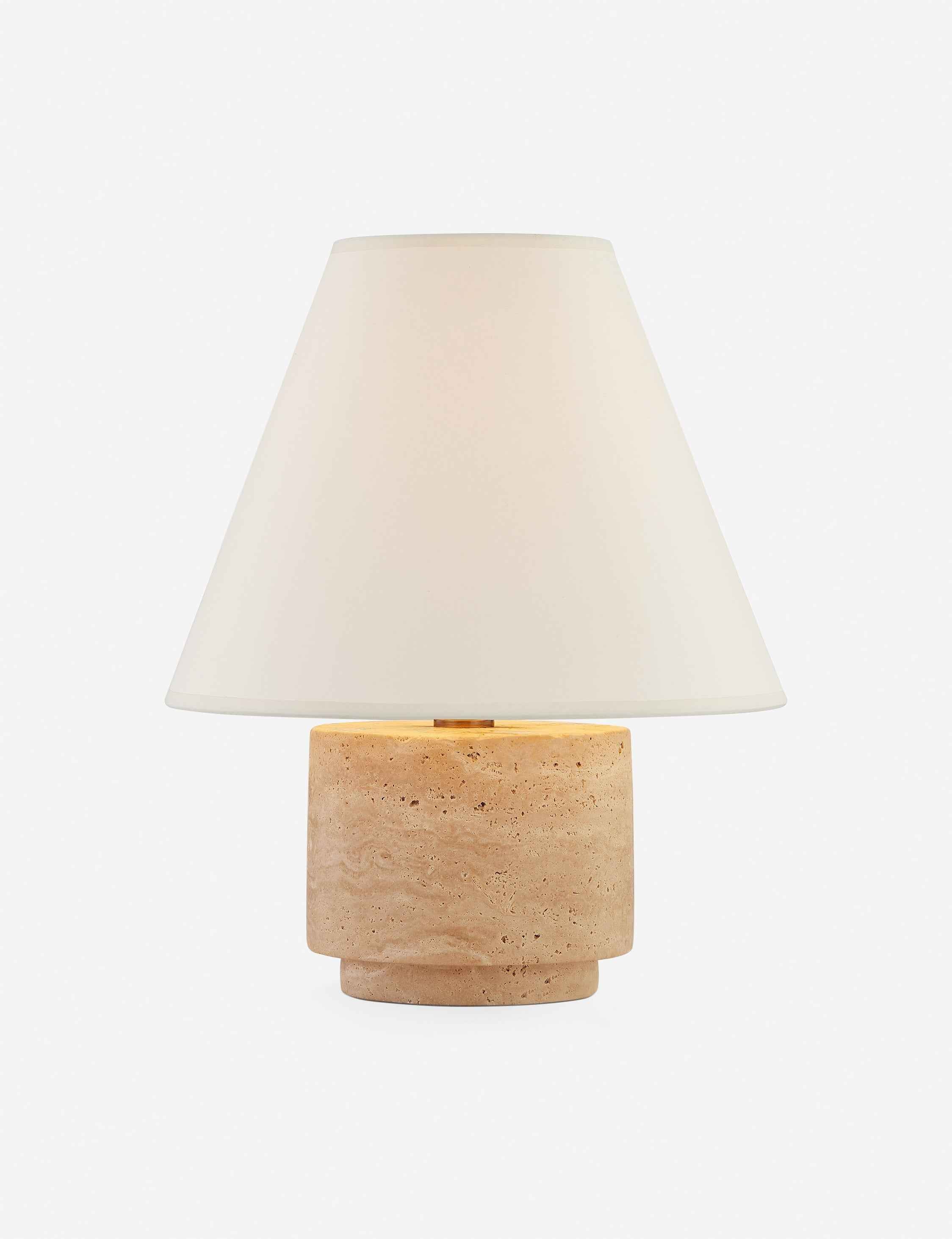 Bela Table Lamp | Textured Travertine Base, Brass Accents