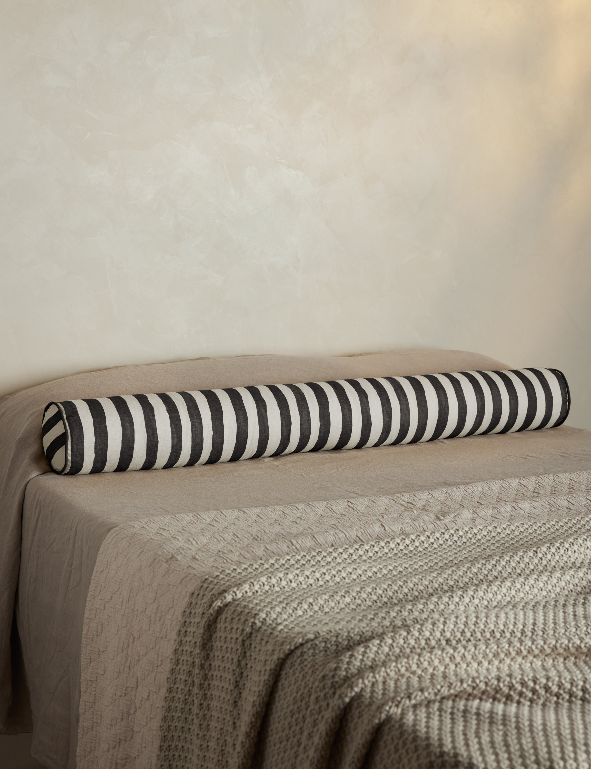 Bello Long Bolster Pillow | Painterly Stripe Linen, Oversized