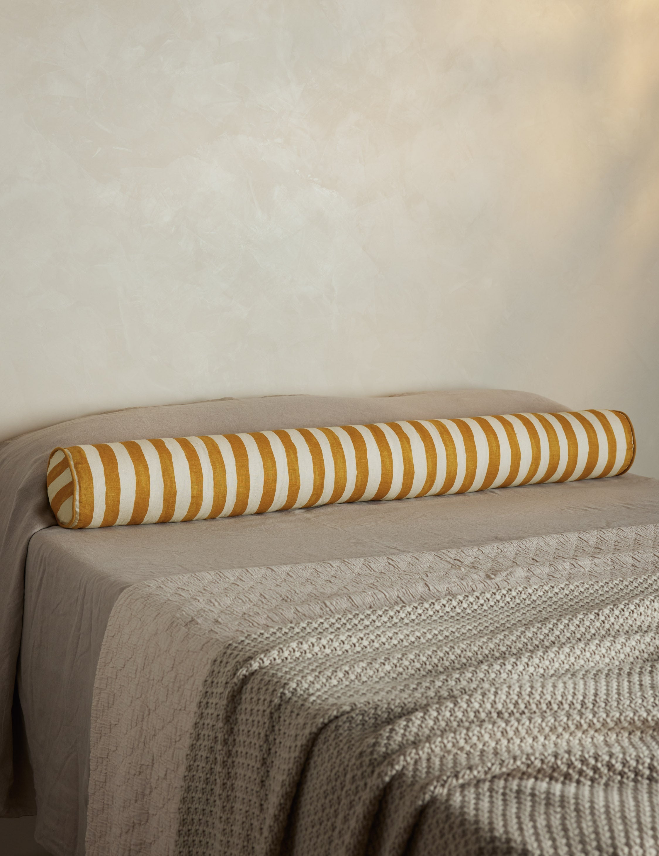 Bello Long Bolster Pillow | Painterly Stripe Linen, Oversized