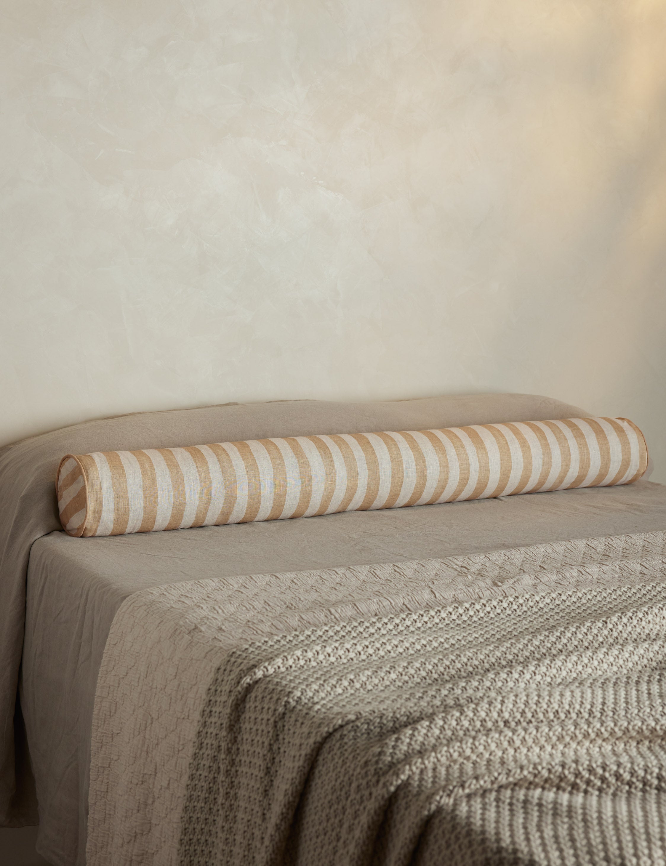 Bello Long Bolster Pillow | Painterly Stripe Linen, Oversized