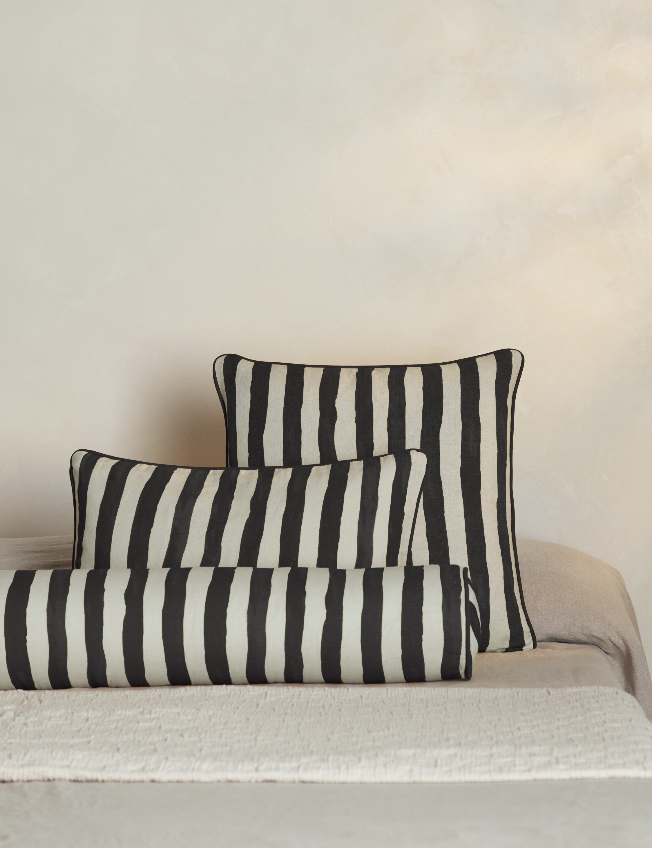 Bello Long Bolster Pillow | Painterly Stripe Linen Design