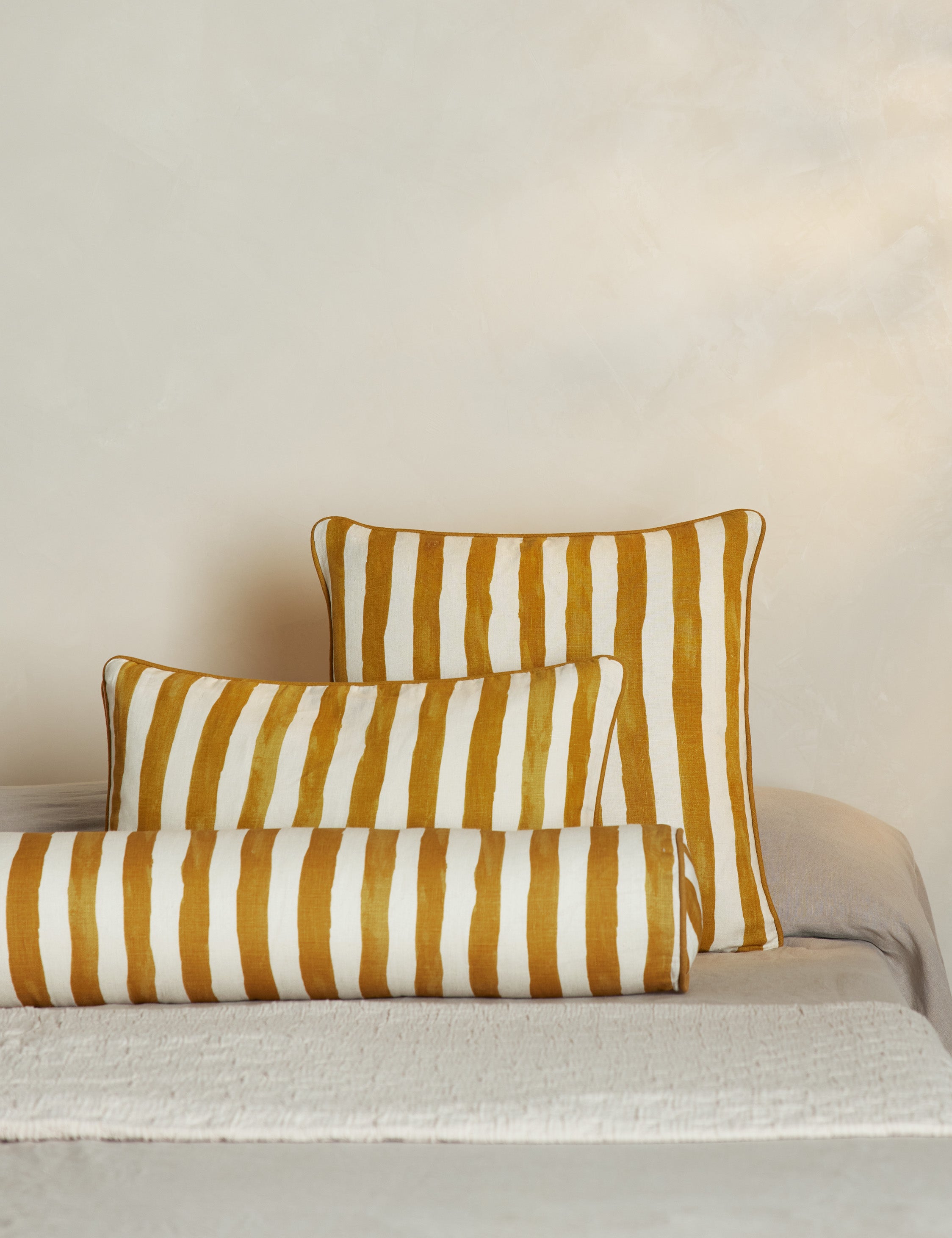 Bello Long Bolster Pillow | Painterly Stripe Linen, Oversized