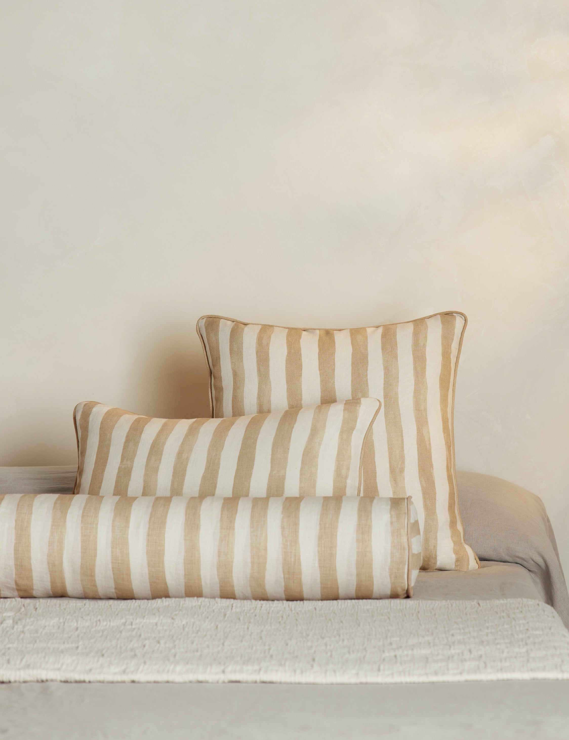Bello Long Bolster Pillow | Painterly Stripe Linen, Oversized