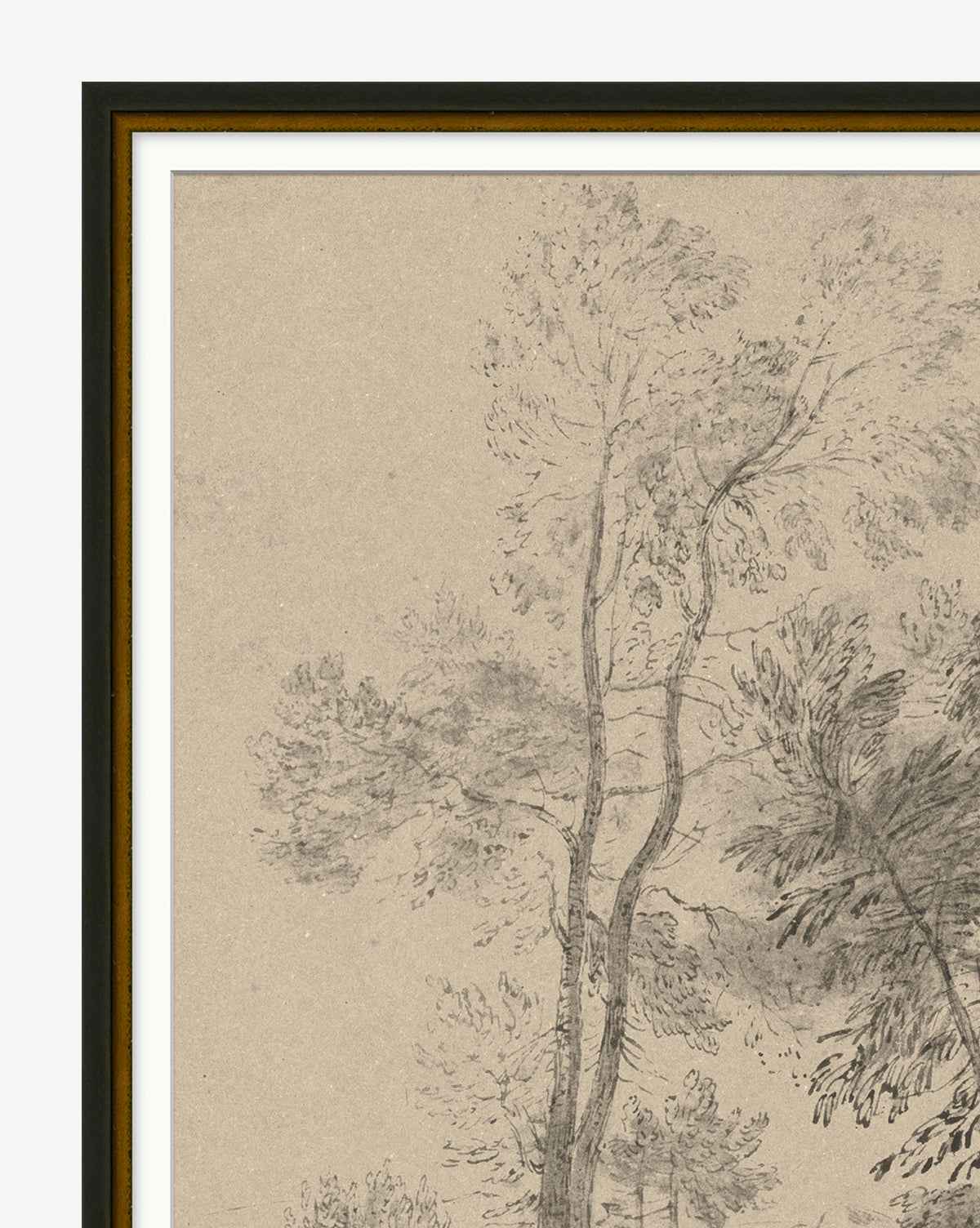 Briar Pastoral Sketch  Framed Vintage Art with Glass and Mat