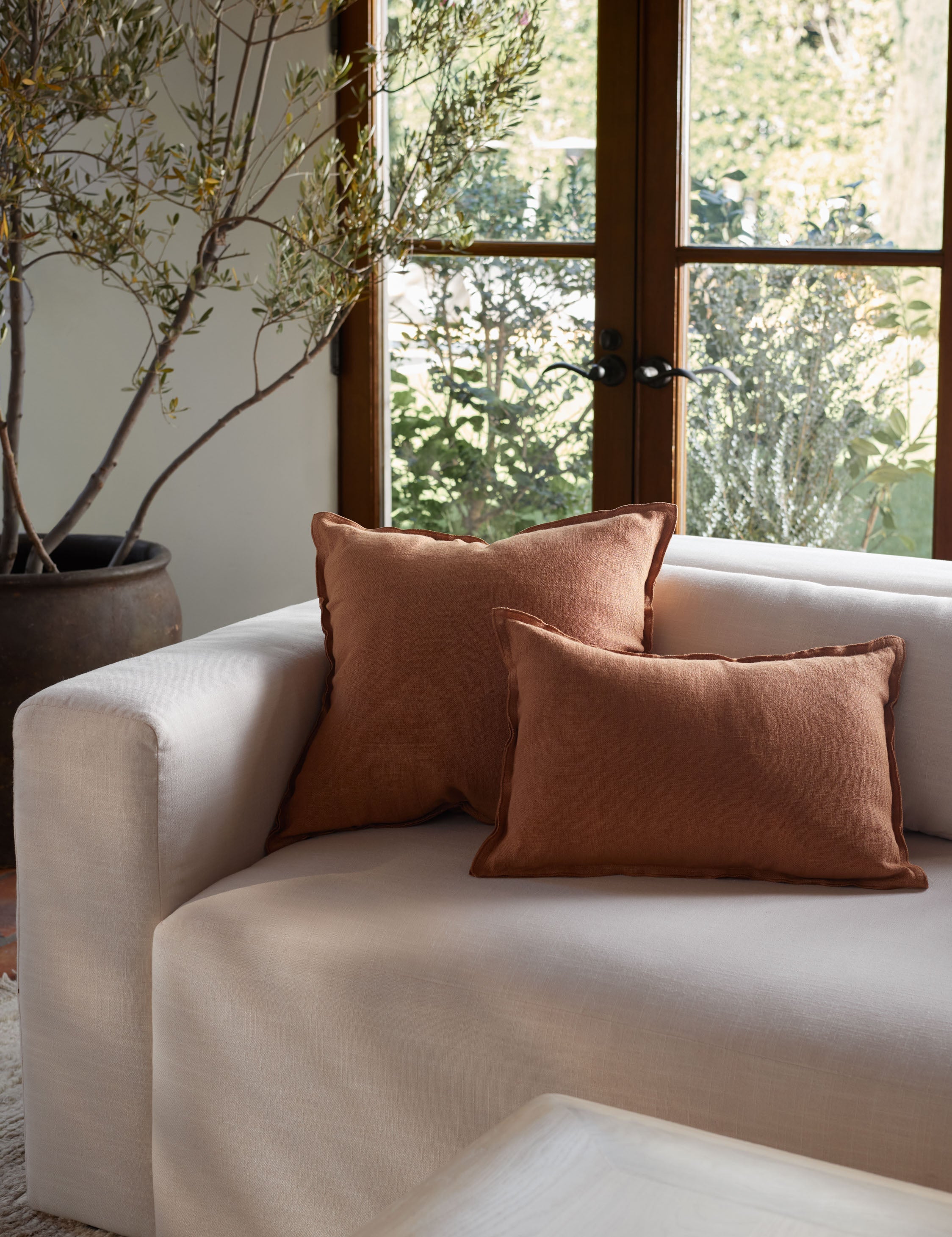 Luna Linen Lumbar Pillow | Superior-Quality Flax, Tonal Stitch Detail
