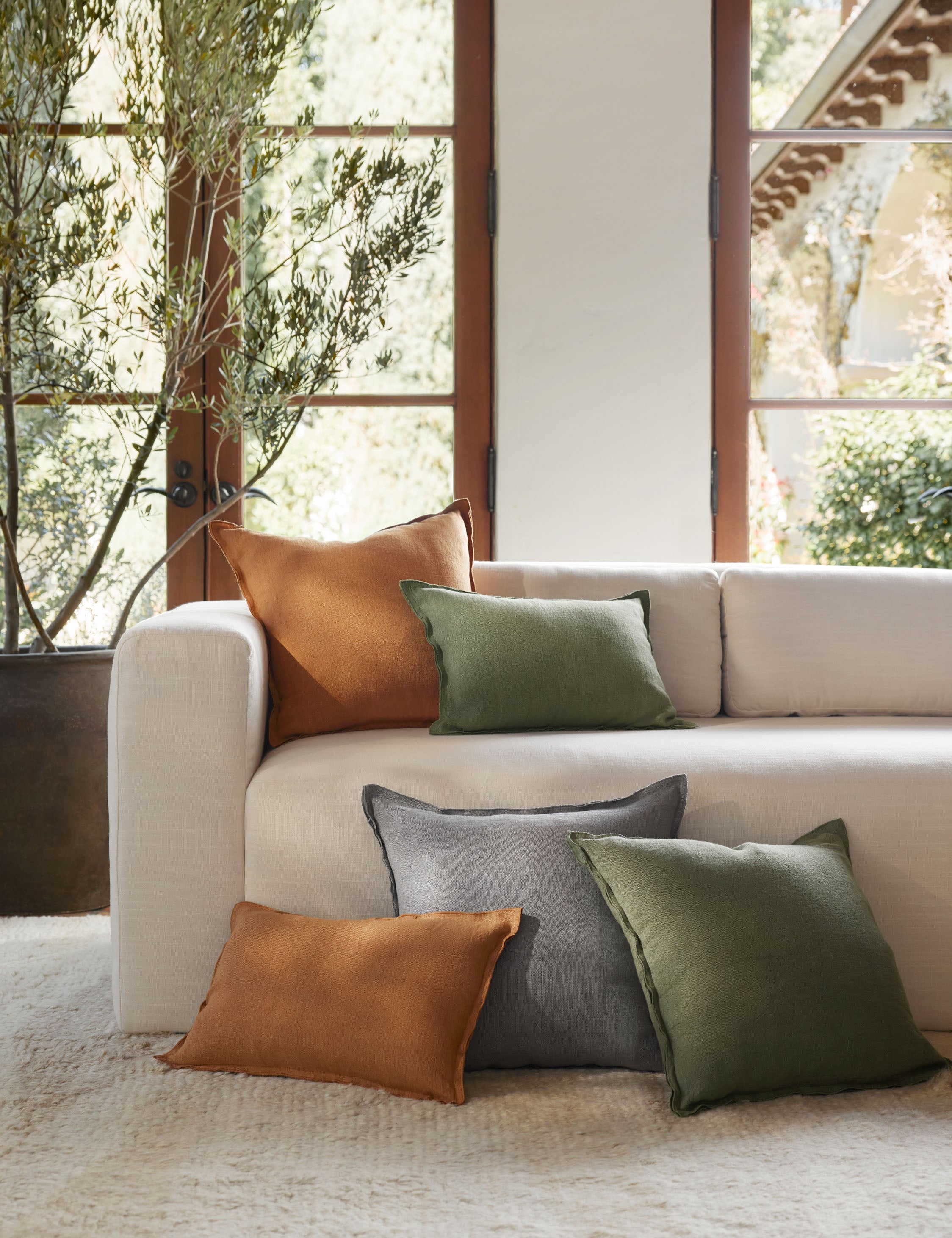 Luna Linen Lumbar Pillow | Superior Long Fiber Flax, Tonal Stitch Detail