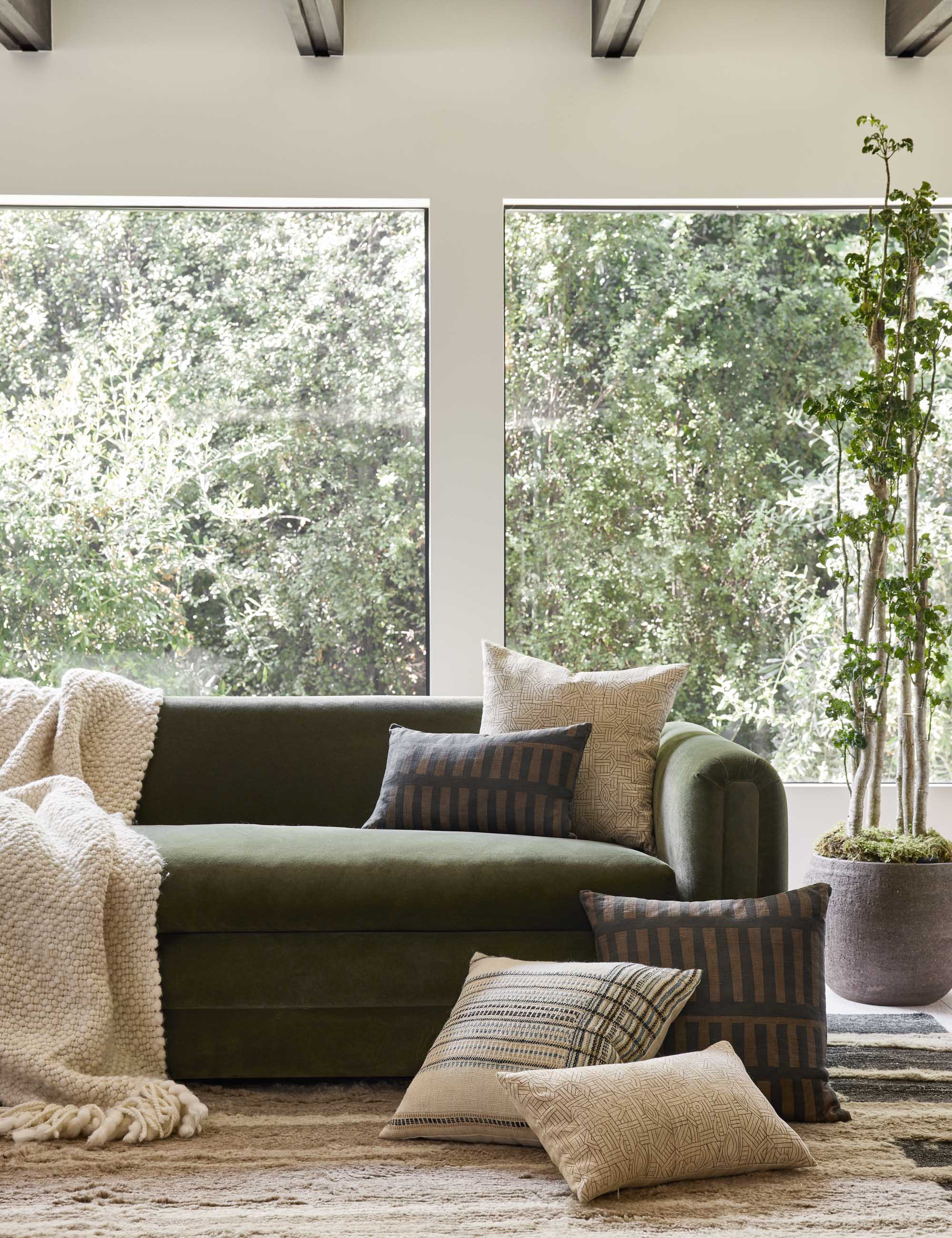 Kona Decorative Pillow | Soft Linen Weave, Geometric Pattern