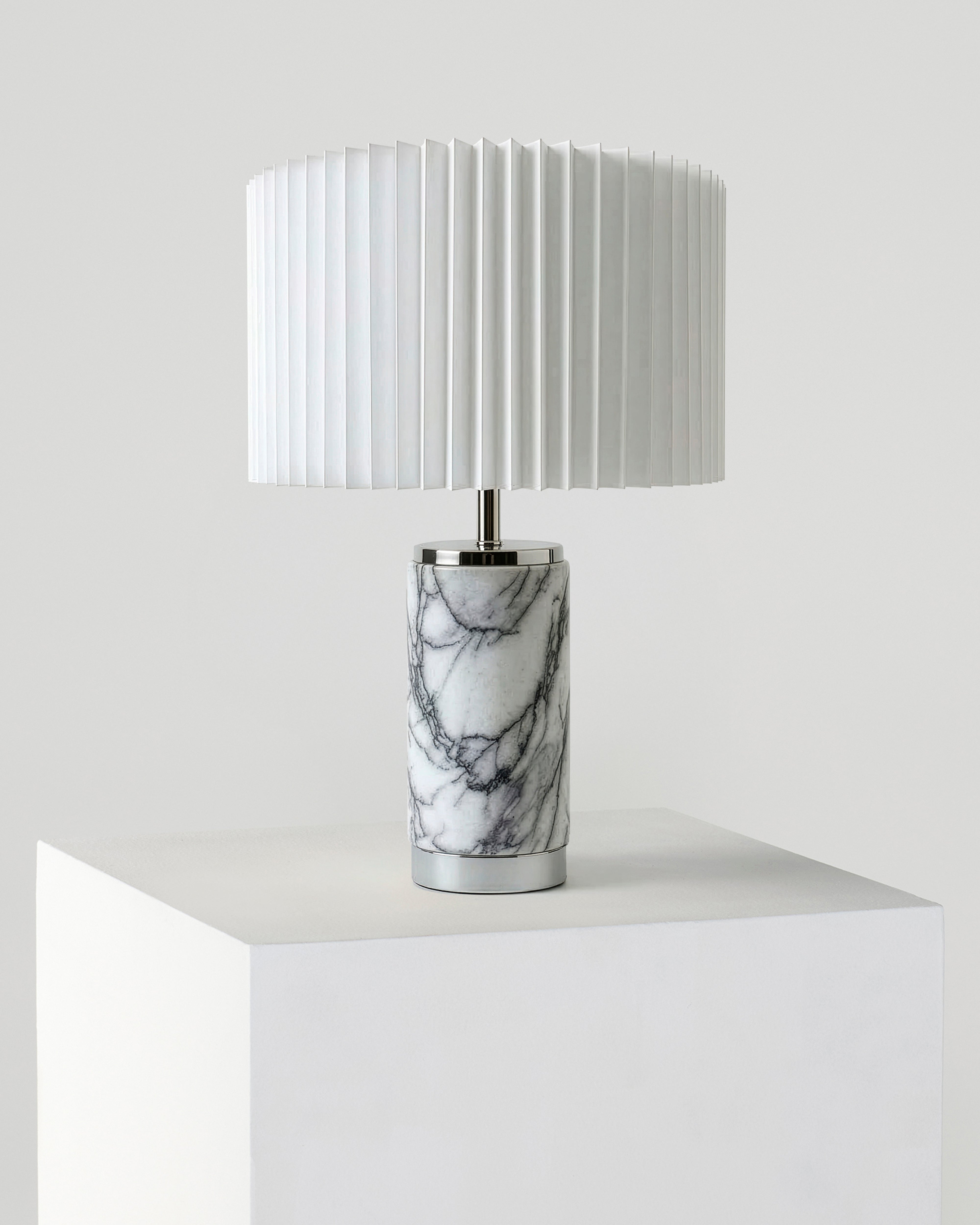 Arden USB Table Lamp | White Marble Body, Brass Details