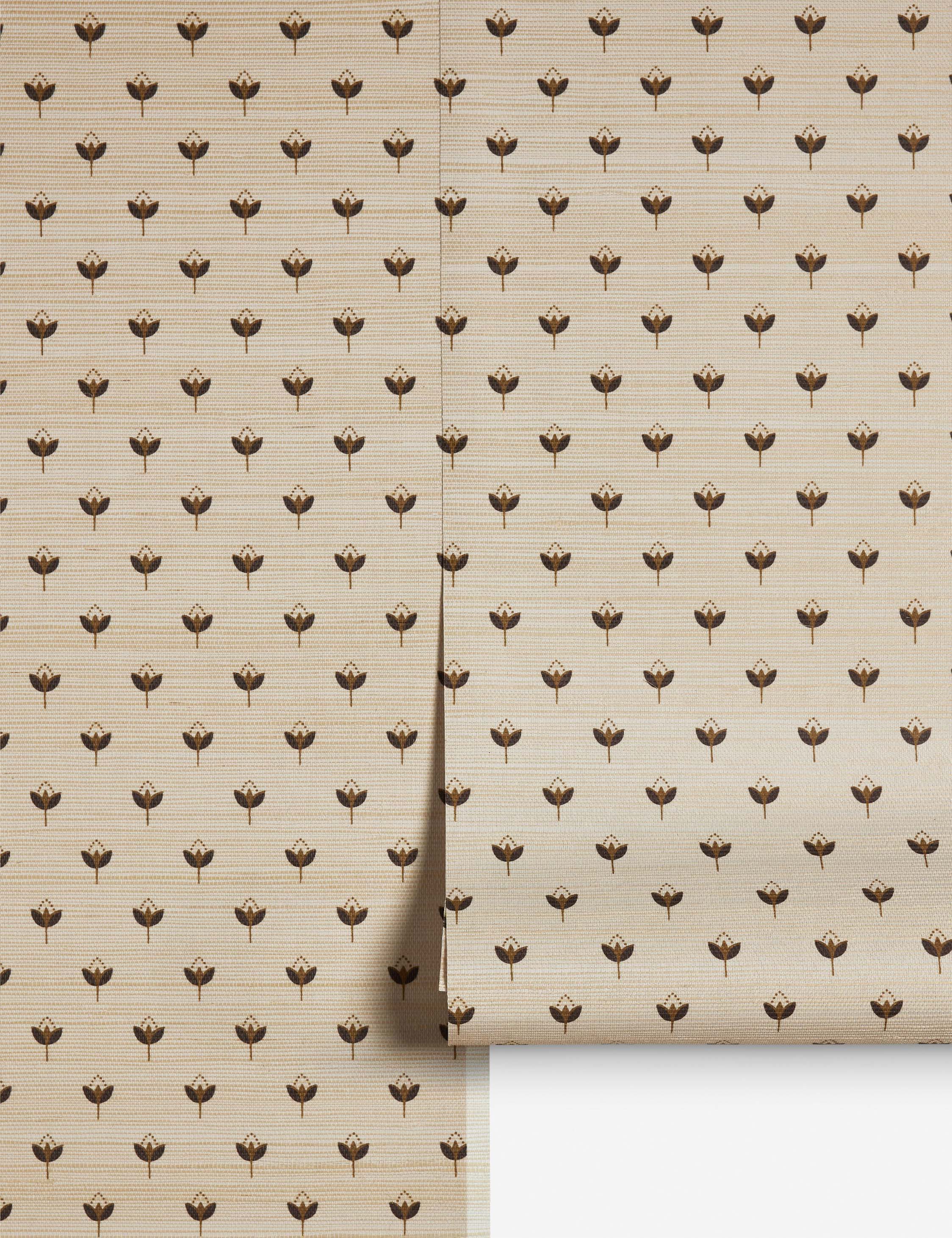 Pivo Grasscloth Wallpaper | Woven Texture, Minimal Floral Motif
