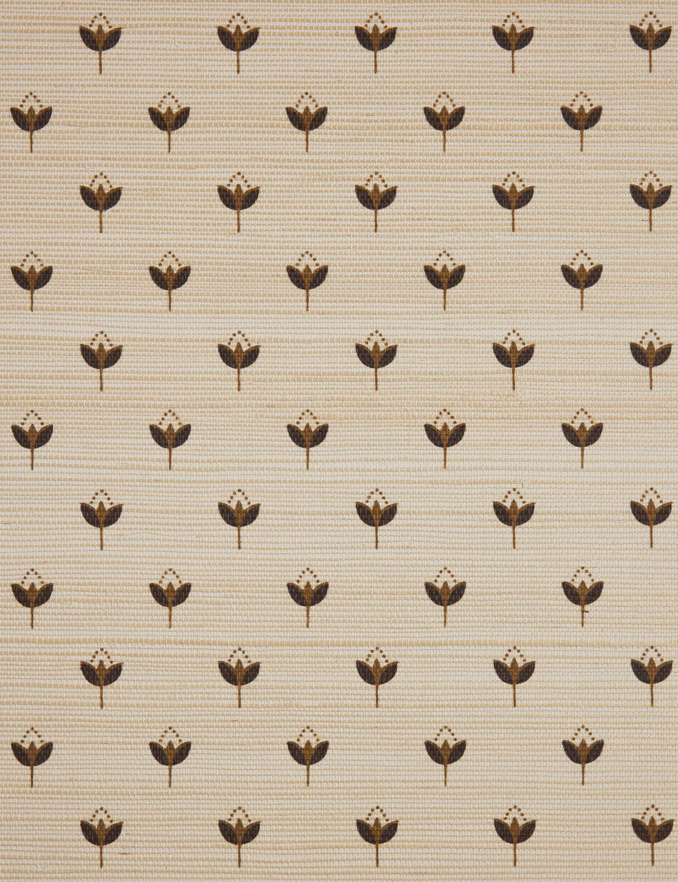 Pivo Grasscloth Wallpaper | Woven Texture, Minimal Floral Motif