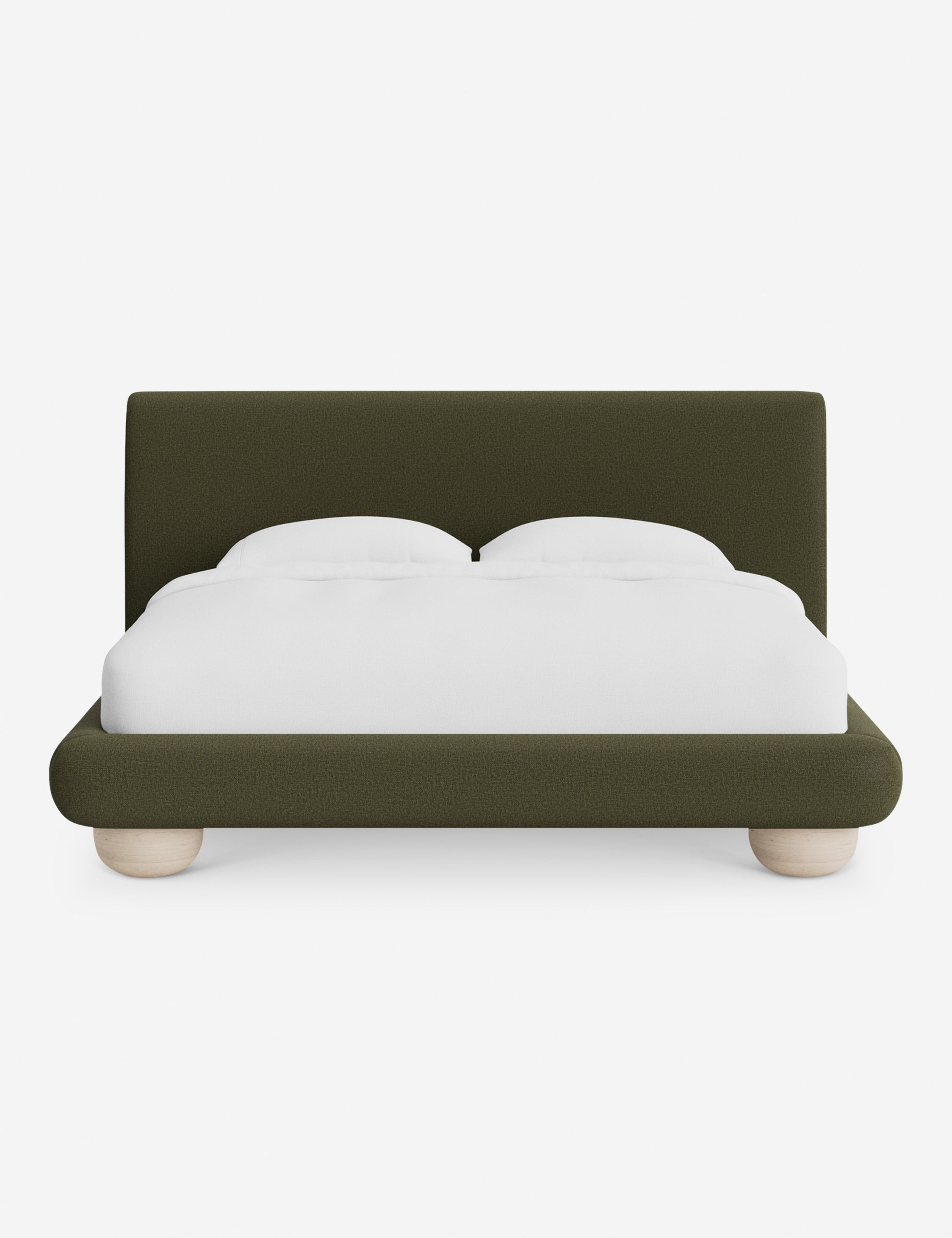 Rivo Platform Bed | Upholstered Frame, Light Wood Grain Base