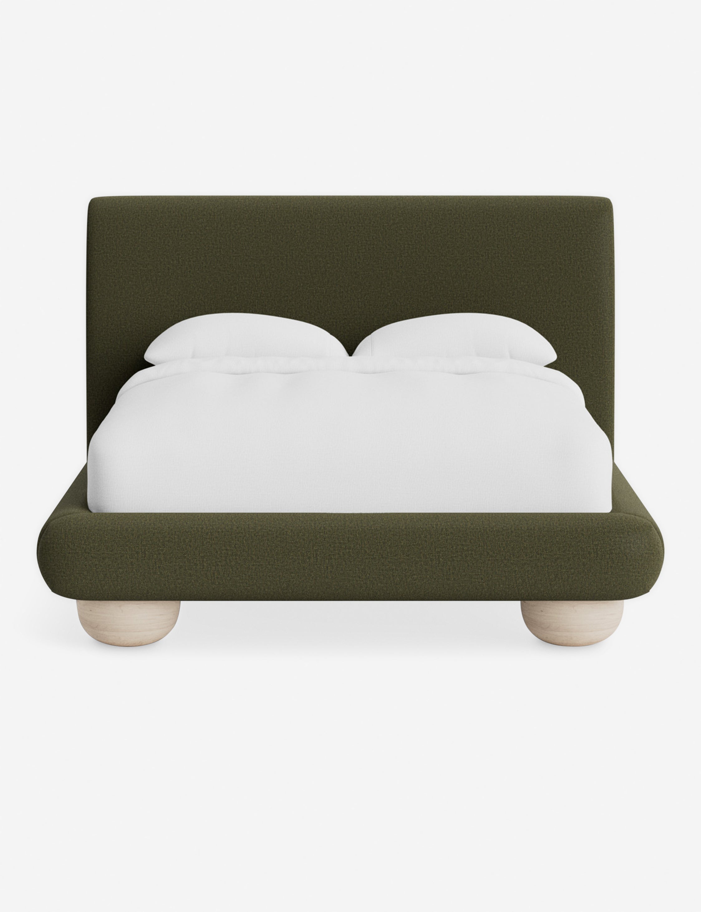Rivo Platform Bed | Upholstered Frame, Light Wood Grain Base