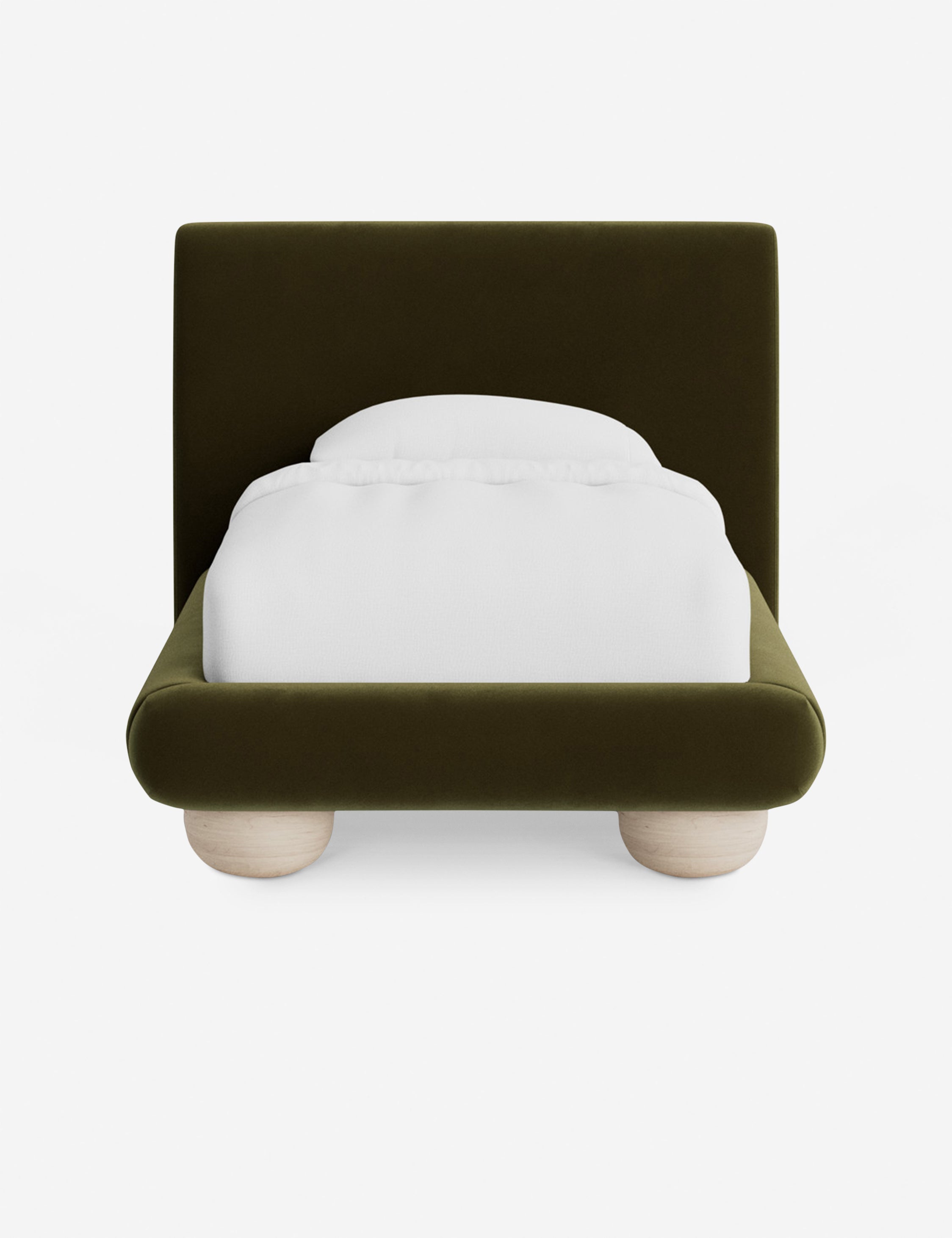 Rivo Platform Bed | Upholstered Frame, Light Wood Grain Base