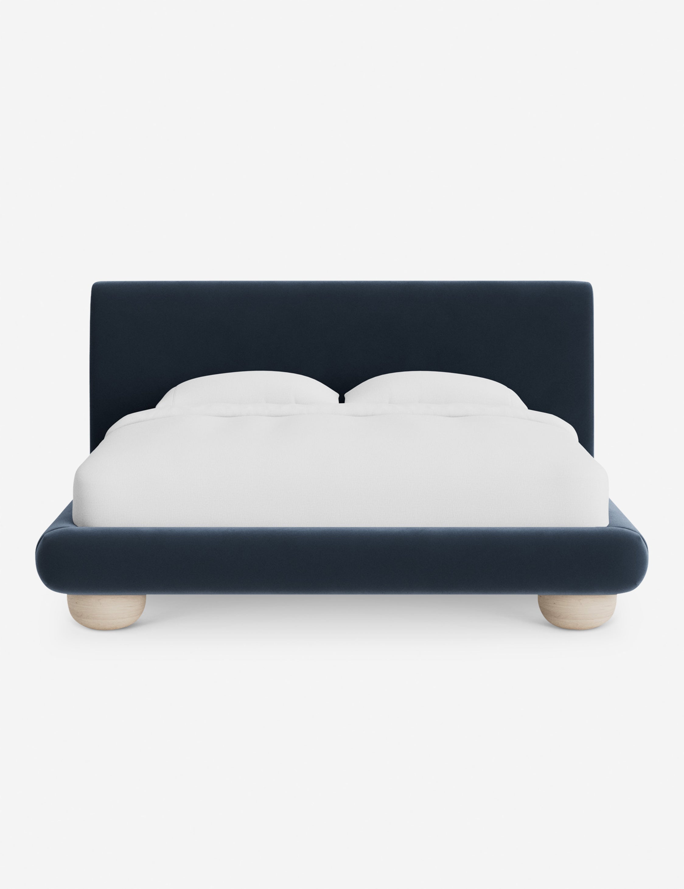 Rivo Platform Bed | Upholstered Frame, Light Wood Grain Base