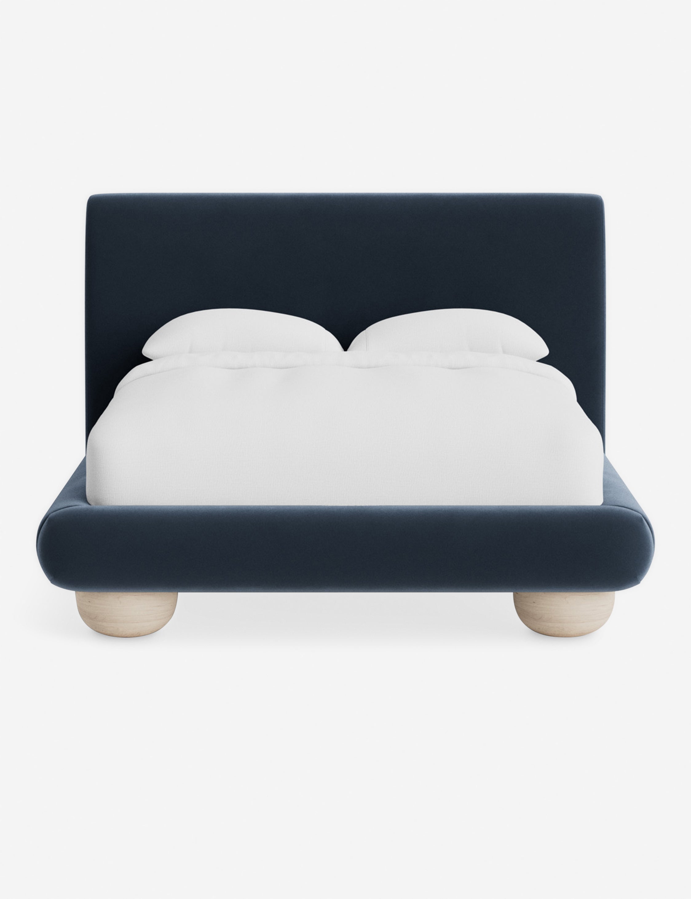 Rivo Platform Bed | Upholstered Frame, Light Wood Grain Base